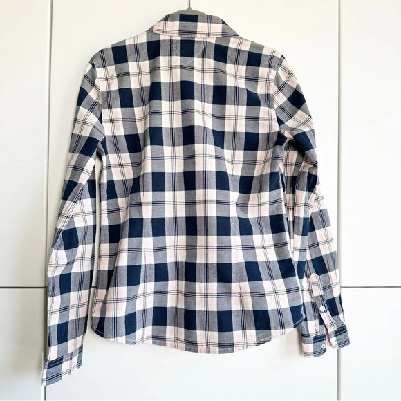 Tommy Hilfiger Plaid Button Front Shirt Size Small Pink Blue Contrasting Cuffs - Picture 7 of 9